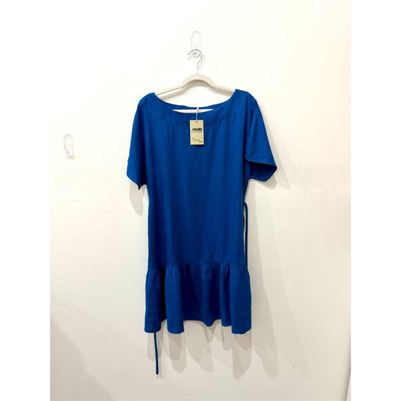 Trina Turk Out Of Office 100% Linen Drop Waist Mini Dress Blue Womens Size Large - Picture 1 of 4